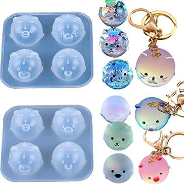 Imagem de Liscra 2 peças de moldes de resina de silicone para joias, chaveiro, colar com pingente, esferas de animais, leitão, urso, galinha, ornamentos, moldes de fundição para artesanato de resina UV, fabricação de joias DIY (milror e fosco)