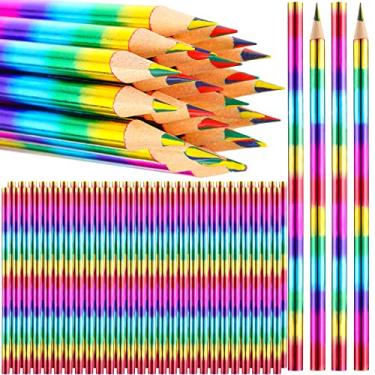 Imagem de 96 peças lápis de cor arco-íris 4 em 1 lápis arco-íris lápis colorido de madeira lápis multicolorido para crianças casa escritório escola materiais para sala de aula