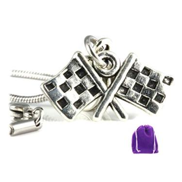 Imagem de Colar com bandeira xadrez | pingente pingente joia banhada a prata corrente de cobra xadrez bandeiras de corrida presente para homens e mulheres meninos e meninas