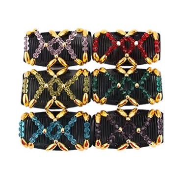 Imagem de Pente de cabelo mágico Lovef com 5 peças de pentes elásticos – Pente duplo elástico fácil e extravagante, suporte perfeito para torcer francês, presente para a mamãe