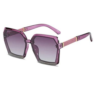 Imagem de Óculos de sol femininos polarizados quadrados na moda verão viajando dirigindo óculos de sol gradiente de armação grande moda óculos de strass, roxo roxo, polarizado