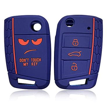 Imagem de YJADHU Capa de silicone para chave de carro, adequada para VW Volkswagen Polo Golf Passat Caddy T6 Tiguan Skoda A7 Octavia Assento Rápido Ibiza Leon Flip Ateca 2021, 1PC B Azul marinho 1