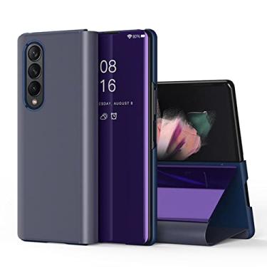 Imagem de Capa de telefone flip de couro com espelho de chapeamento de luxo para Samsung Galaxy Z Fold4 Fold 4 5G caso à prova de choque, roxo, para Samsung Fold4