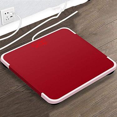 Imagem de balança de pesagem digital, balanças de banheiro de observadores eletrônicos de peso, tela oculta ultrafina de alta precisão, com cabo de carregamento USB, vermelho