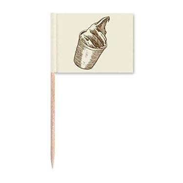 Imagem de Ponteira marrom para esboçar o copo de sorvete, bandeiras de palito, enfeite de festa