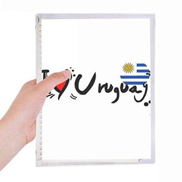 Imagem de Caderno com ilustração de coração I Love Uruguay com a palavra Love Heart e folhas soltas diário recarregável