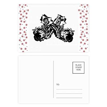 Imagem de Black Motorcycle Rider Motorcycle Pattern Christmas Christmas Flower Celebration Cartão postal Blessing Mailing Card