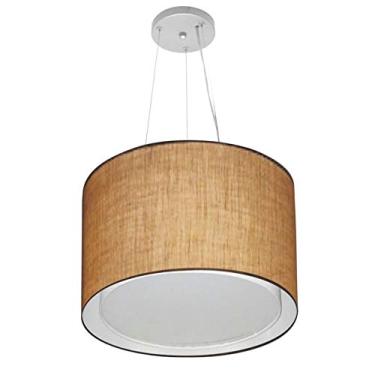 Imagem de Lustre Pendente Cilíndrico Duplo Cúpula Tecido 30/40x35 cm, Vivare Iluminação, Pendente4304 LP, Palha, Médio