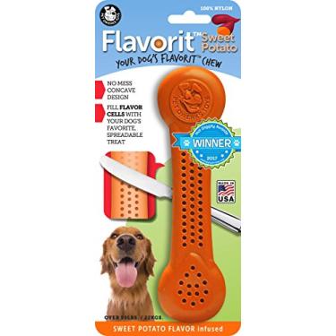 Imagem de Pet Qwerks Flavorit Nylon Chew BarkBone – Osso de cachorro preenchível para mastigadores moderados – Batata doce – GG