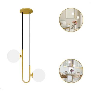 Imagem de Lustre Pendente Jabuticaba Globo Duplo De Vidro Dourado 2Xg9