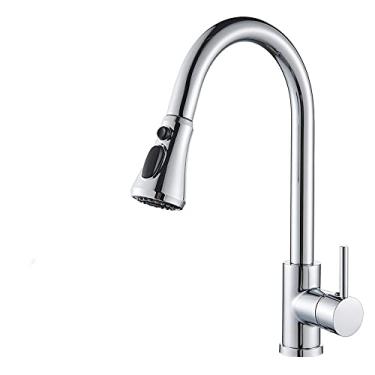 Imagem de Torneira de cozinha preta fosca Torneira misturadora dourada Retrátil Montada no convés Torneira da pia do banheiro Misturadores de água quente e fria Cabeça de pulverização, cromado C