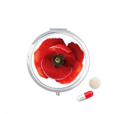 Imagem de Caixa de comprimidos de bolso com pintura de flor vermelha e papoula de milho grande, caixa dispensadora de medicamentos, presente espelhado