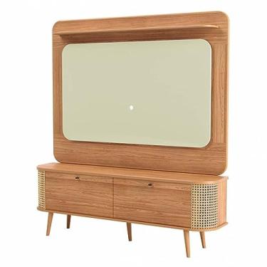 Imagem de Rack com Painel Curve Tb309 Off White com Freijó e Palha Natural Sextavada 180 cm - 69830