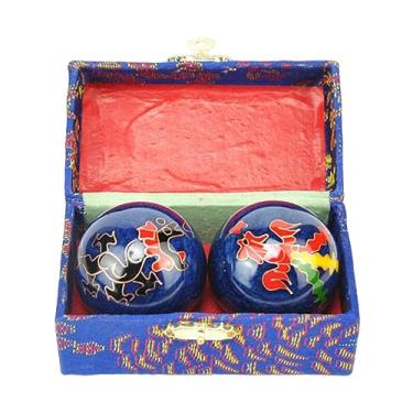 Imagem de Vaveren 2 peças bolas de massagem para as mãos bolas de baoding com caixa de armazenamento duráveis suaves bolas de handebol chinesas para crianças pais de, Dragão Fênix Azul