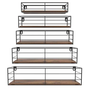 Imagem de CRUGLA Conjunto de 5 prateleiras de parede flutuantes, prateleiras de banheiro montadas na parede, prateleira de armazenamento suspensa para banheiro, cozinha, quarto, sala de estar