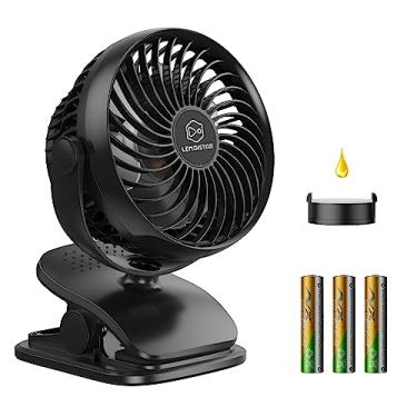 Imagem de Ventilador operado por bateria AA, ventilador de carrinho, clipe alimentado por USB, 4 velocidades, ventilador pessoal sem fio de 12 cm para acampamento, casa, quarto, carro de golfe - preto (3 pilhas AA incluídas)