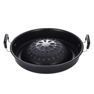 Imagem de ＫＬＫＣＭＳ Fogão de acampamento grill pan assar acampamento coreano casa redonda cozinhar carne bife fogão 2in1 quadrado churrasqueira pan, preto 30cm