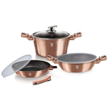 Imagem de Jogo de Panelas Antiaderente com Triplo Revestimento de Marmore 6 peças Rose Gold Berlinger Haus