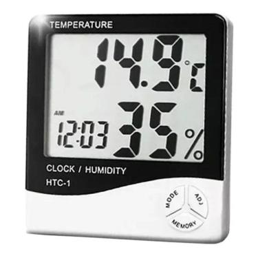 Imagem de Termo Higrômetro Medidor Temperatura Umidade Relógio Digital