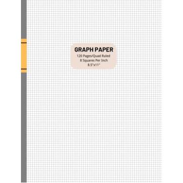 Imagem de Caderno de papel quadriculado 21,5 x 28 cm - 8 quadrados por polegada - 120 páginas em branco - Linha de cor cinza: caderno de composição de papel quadriculado