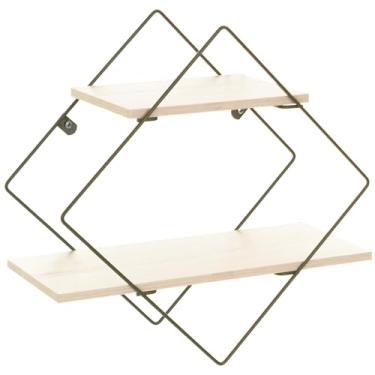 Imagem de Prateleira Decorativa Losango, Cor Verde Microtextura com Madeira Legno, Metaltru