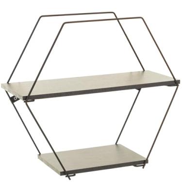 Imagem de Prateleira Decorativa Geométrica Hexagonal, Cor Preto Microtextura com Madeira Preta, Metaltru
