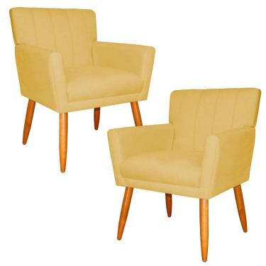 Imagem de Kit 2 Poltronas Decorativa para Sala de Estar Cecília Suede Amarelo - Montanaris Decor