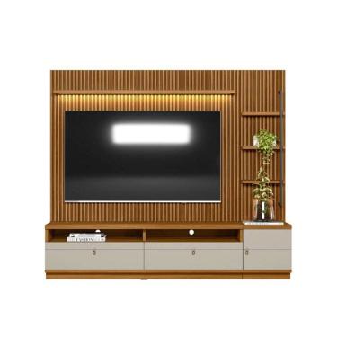 Imagem de rack com painel para tv até 75 polegadas ouro preto 1 pt 2 gv nature e off white