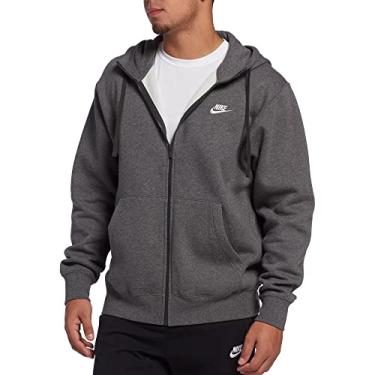 Imagem de Nike Moletom masculino Sportswear Club Fleece com zíper completo, capuz de lã com zíper masculino, cinza-carvão/antracite/branco, GG-T