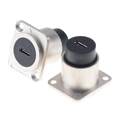 Imagem de HangTon Pacote com 2 conectores USB C Tipo-C de soquete de painel, à prova d'água, cabo em linha, extensão fêmea para fêmea, passagem de anteparo IP65