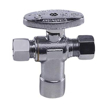 Imagem de Midline Valve Válvula de parada angular de fonte de água 86324QS-OM; saída dupla; roda de um quarto de volta; uma peça; para vaso sanitário, pia, máquina de lavar louça; 1,27 cm de suor x 3/8" COMP x