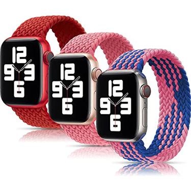 Imagem de Hoopyeecase 3 Pacote Solo Loop pulseira de relógio Compatível com Trançado Esporte Apple Watch Band 38mm 40mm 42mm 44mm, Suave Alongado Trançado Pulseira para iWatch Series 1/2/3/4/5/6/SE.