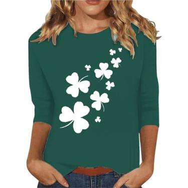Imagem de Camiseta feminina de Dia de São Patrício com estampa de coração St. Pattys Raglan camiseta manga 3/4 casual tops, E-mint Green, M