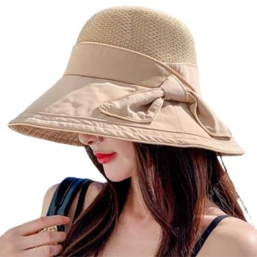 Imagem de Boné de viagem respirável moderno: boné feminino de pescador com laço decorativo chapéu de praia de verão para sol aba larga multicolorido, Multicor, Tamanho Único