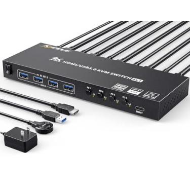 Imagem de USB 3.0 HDMI KVM Switch 4 portas 4K@60Hz 2K@120 Hz, Simulação EDID, MLEEDA HDMI USB Switch para 4 PCs Compartilhe 1 Monitor e 4 Portas USB 3.0, com Controlador de Desktop e 12V Adaptador de Energia