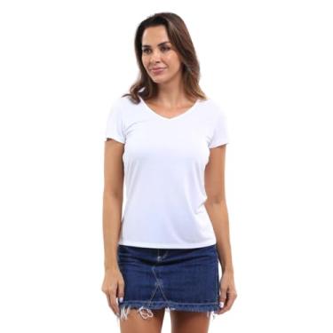 Imagem de Camiseta T-Shirt Feminina Gola V em Viscose Dry (P, Branco)