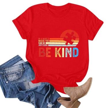 Imagem de Camisetas femininas de conscientização sobre autismo "Be Kind Kindness" com fita de conscientização com suporte para professores de educação especial, D3#_vermelho, GG