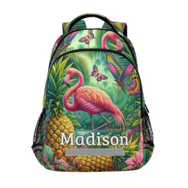 Imagem de CHIFIGNO Mochila infantil personalizada para meninas e meninos, mochila escolar personalizada com nome para escola, faculdade, viagens, esportes, Borboleta de abacaxi flamingo tropical, Medium