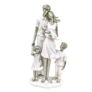 Imagem de Enfeite Estatua Familia Casal 3 Filhos 25X11x7cm Branco - Inigual