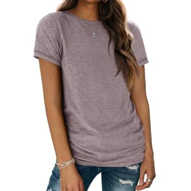 Imagem de ATHMILE Camiseta feminina de manga curta e gola redonda camiseta básica de verão, Cinza, roxo, P