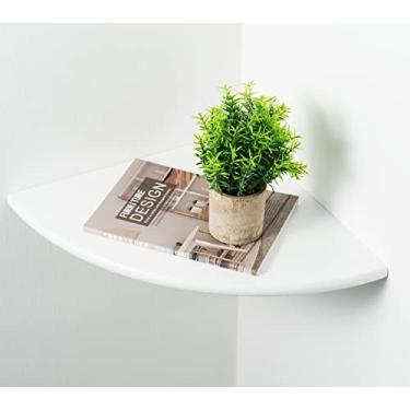 Imagem de Prateleira de canto branco suporte de parede madeira de carvalho natural prateleira de parede de canto flutuante extremidade redonda mesa de cabeceira de canto pequeno suporte de planta para quarto, cozinha, sala de estar 12 polegadas