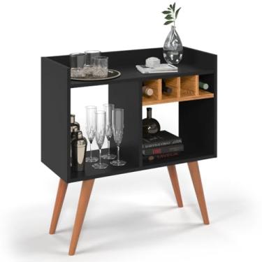 Imagem de Aparador Buffet Barzinho Cantinho do Café Rubi Com Adega Pés Palito Escritório Hall de Entrada (Preto/Nature)