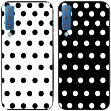 Imagem de 2 peças preto branco bolinhas impressas TPU gel silicone capa de telefone traseira para Samsung Galaxy todas as séries (Galaxy A7 2018)