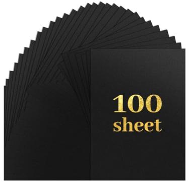 Imagem de RYKOMO 100 folhas de papel cartolina preta de 21 x 28 cm de espessura cartolina 34 kg 200 GSM papel preto pesado para convites, fabricação de cartões DIY, projetos de artesanato, impressão de papelaria