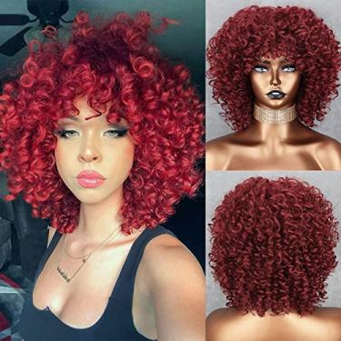Imagem de XINRAN Peruca encaracolada afro vinho, perucas afro bordô afro crespo para mulheres negras, perucas sintéticas encaracoladas com aparência natural para cosplay diário
