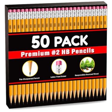 Imagem de LACCHOUFEE Lápis HB com caixa de madeira nº 2, pré-afiados com parte superior de borracha, lápis amarelos para escrever desenho, escritório, escola, professores e materiais de sala de aula