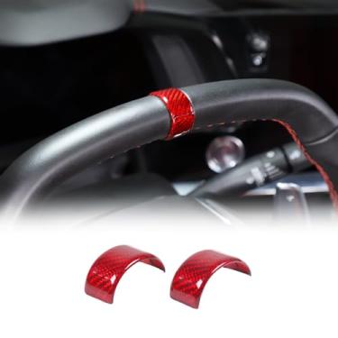 Imagem de Capa de acabamento de círculo de volante de fibra de carbono real adequada para Chevrolet Corvette C8 2020-2023, adesivo decorativo redondo de painel de volante de carro, 2 peças (vermelho)