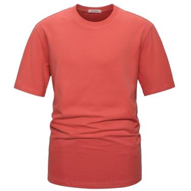 Imagem de VEIISAR Camiseta masculina pesada gola redonda masculina de algodão premium - Pré-encolhida P-3GG, Vermelho coral, M
