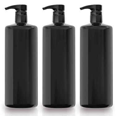 Imagem de Bar5F Garrafas de bomba pretas de 1 litro sem BPA – Dispensadores de plástico PET recarregáveis para xampu, condicionador e sabonete líquido com acabamento brilhante UV Shield, pacote com 3