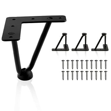 Imagem de Ironalita Conjunto de 4 pernas de grampo de cabelo para móveis de 4 polegadas, pernas de mesa de metal industrial resistente com ferro sólido preto de 3/8", pernas de pino de cabelo DIY para cômoda, sofá, armário, banco com 4 protetores de piso